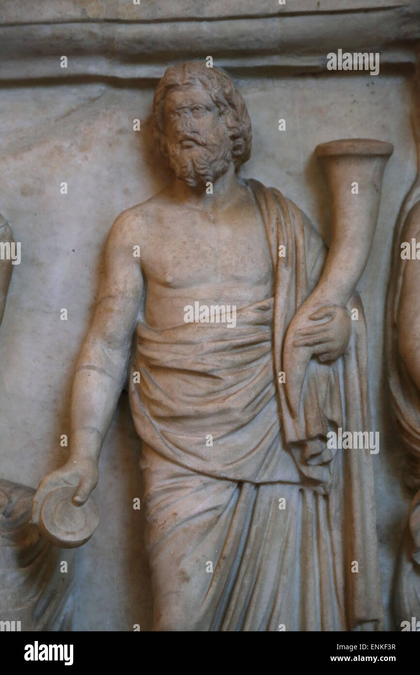 Roman art. Jupiter, Pluto, Persephone and Neptune. Relief. National Roman Museum. Palazzo Altemps. Rome. Italy. Stock Photo