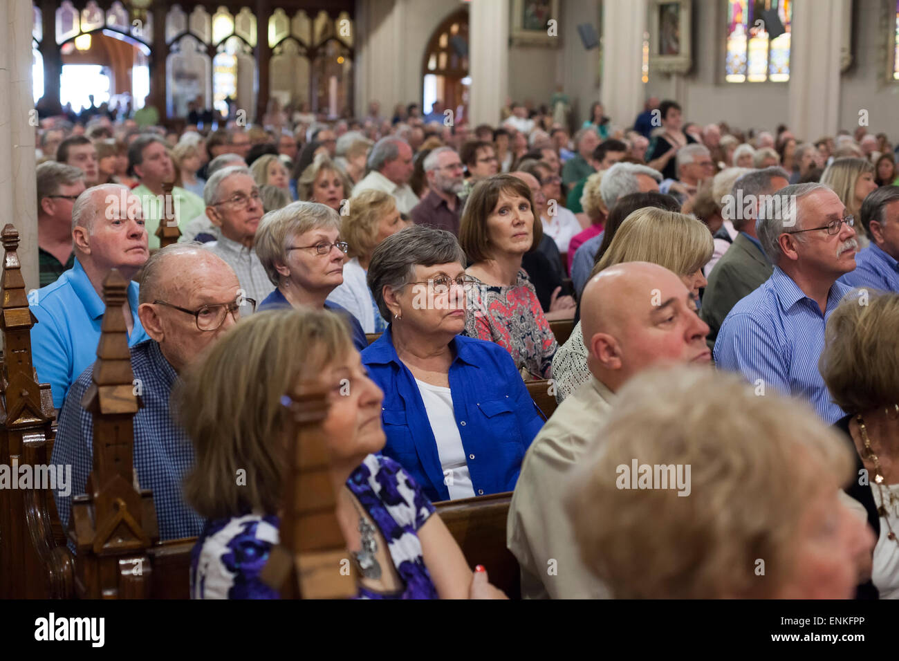 Detroit, Michigan - A 'mass mob' fills Ste. Anne de Detroit Catholic Church for Sunday morning mass. Stock Photo