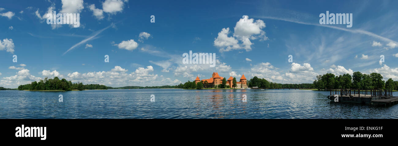 Panorama of island and castle in Trakai, Lithuania Stock Photo