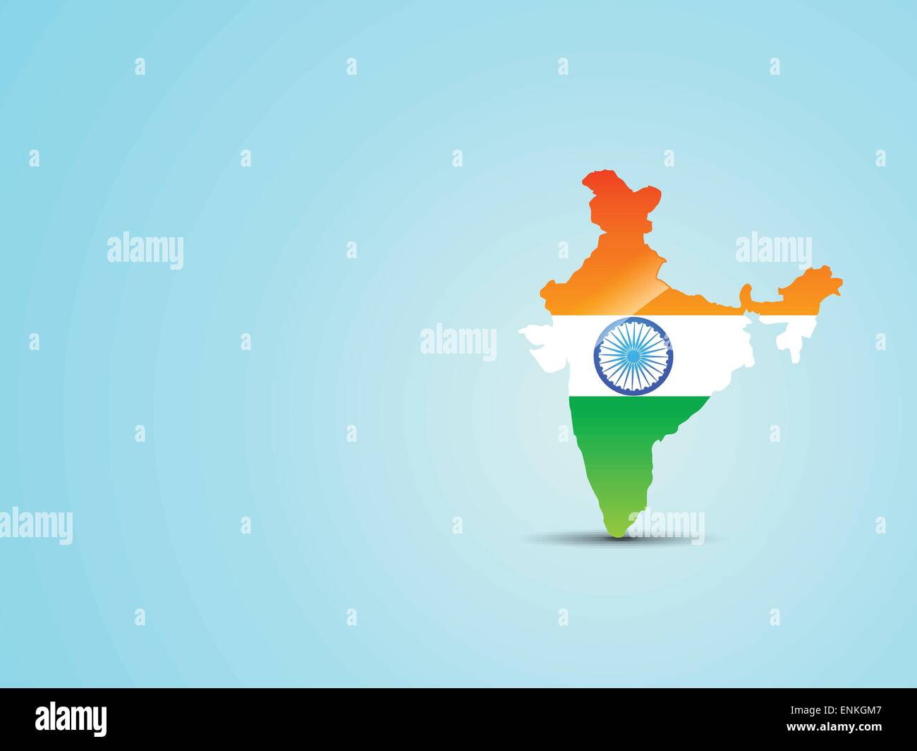 vector india map with indian flag inside and placed on light blue background Stock Vector
