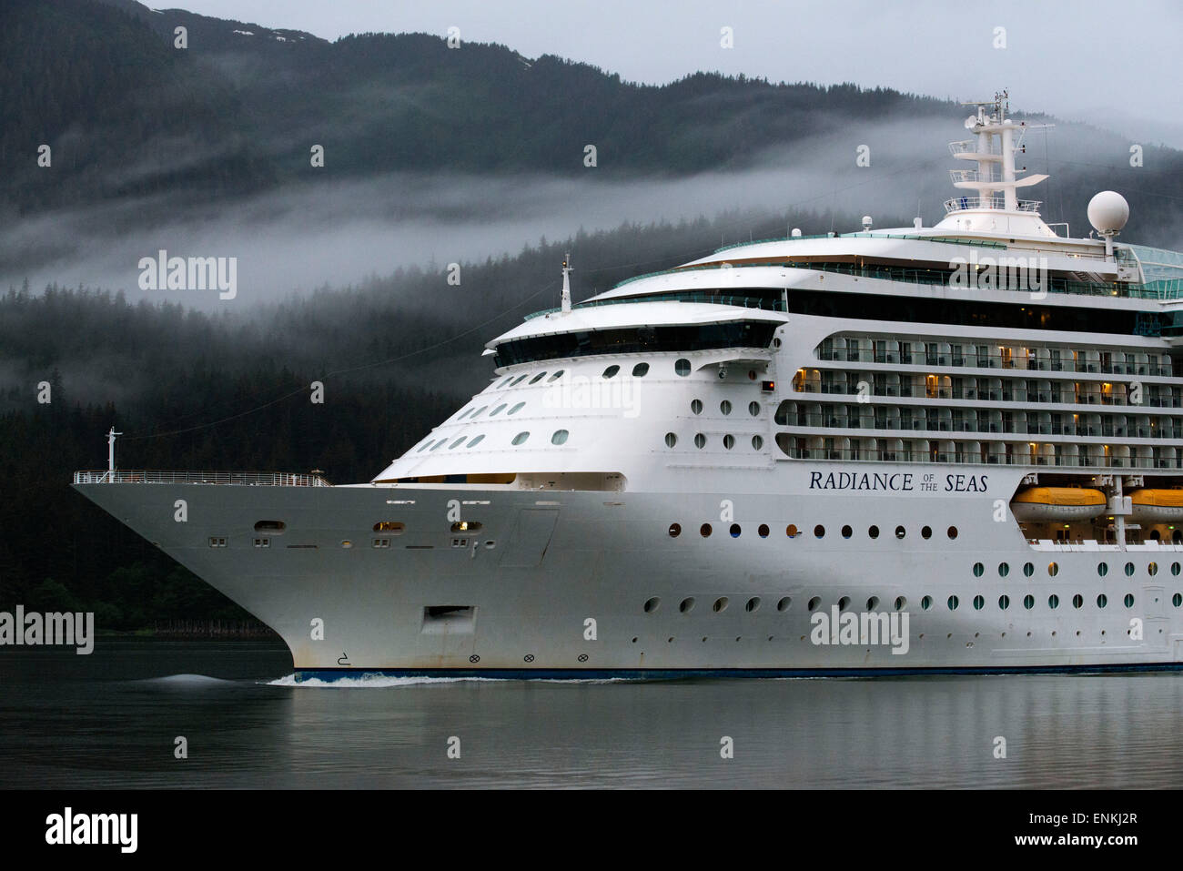 Radiance of the Seas, sailing near the South Franklin dock, Juneau, Alaska. Royal Caribbean International’s Radiance of the Seas Stock Photo