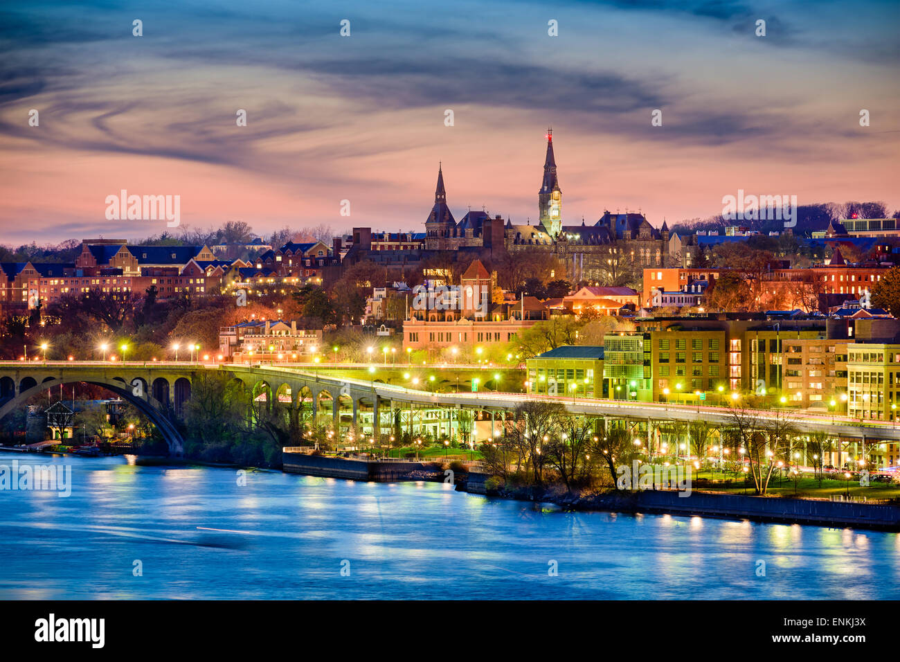 Georgetown, Washington, DC skyline on the Potomac River. Stock Photo