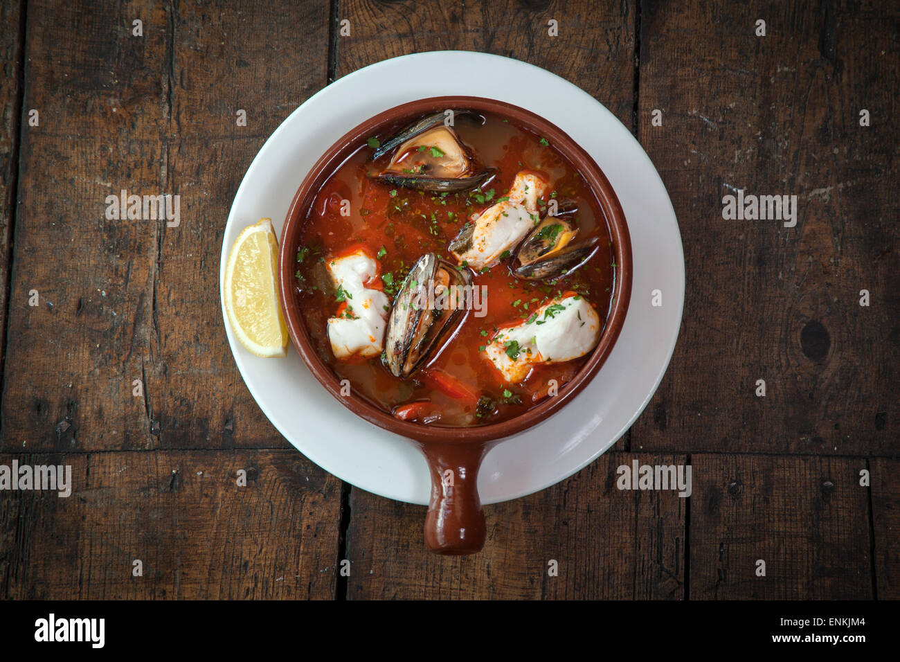 tapas fish soup with moules, muscles Stock Photo