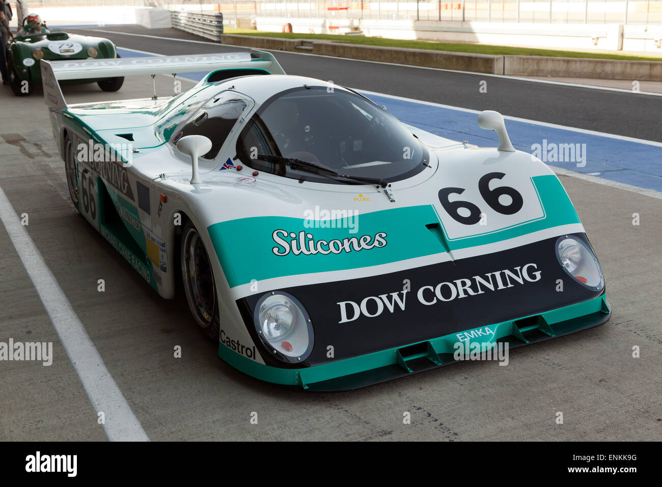 EMKA C84/1 Racing  Car in the Pit lane, during the Silverstone Classic media Day, Stock Photo