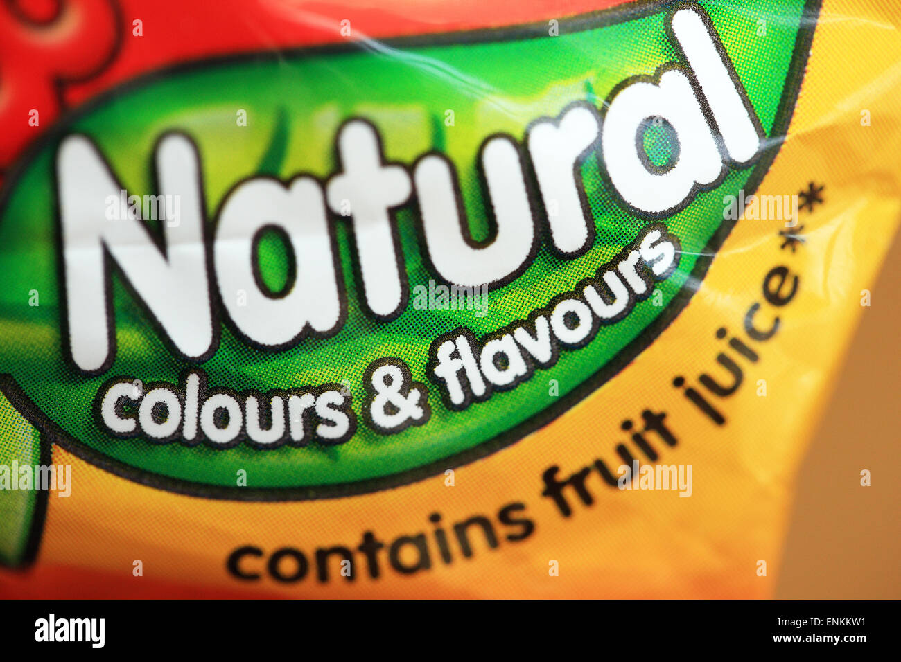 Natural colours & flavours on a packet of Jelly babies Stock Photo