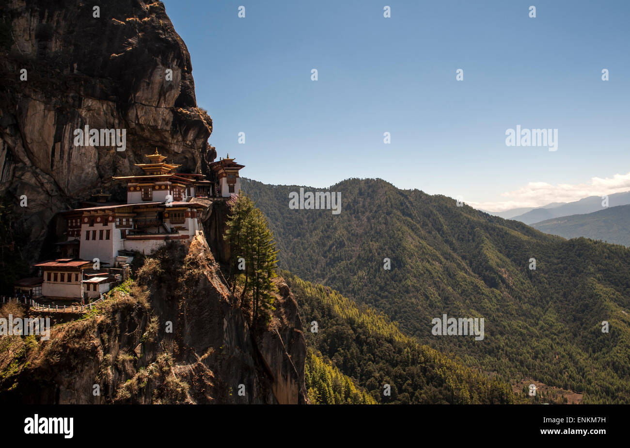 View of Taktsang or Tiger's Nest Monastery Paro Valley Bhutan Stock Photo