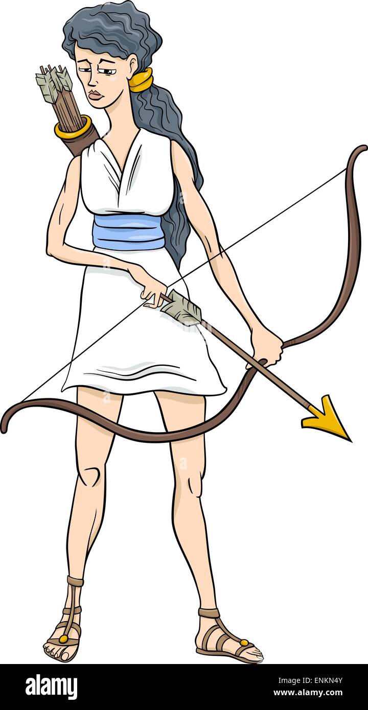 Cartoon Illustration of Mythological Greek Goddess Artemis Stock Vector
