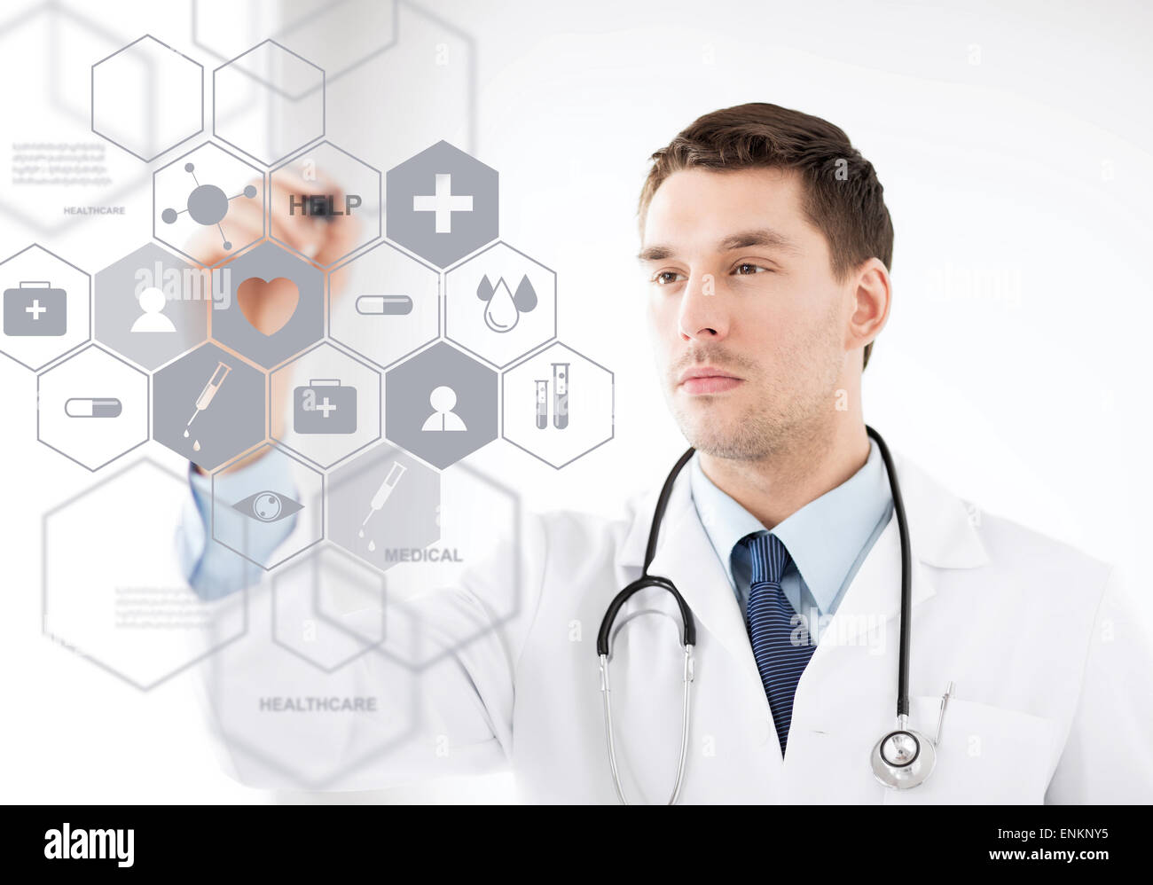 doctor with stethoscope and virtual screen Stock Photo Alamy