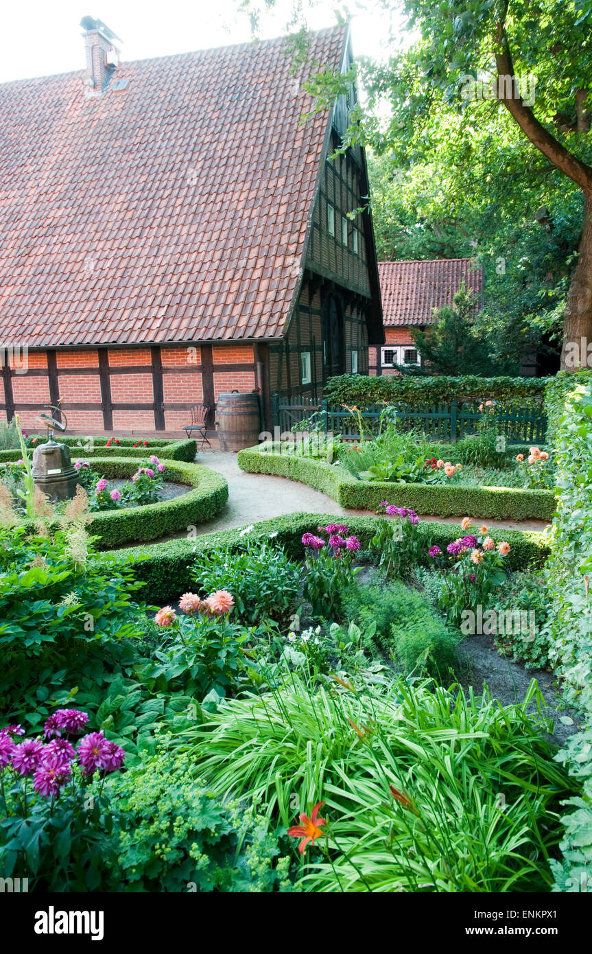 open air museum Haseluenne, garden, farmhouse, Emsland, Lower Saxony, Germany Stock Photo