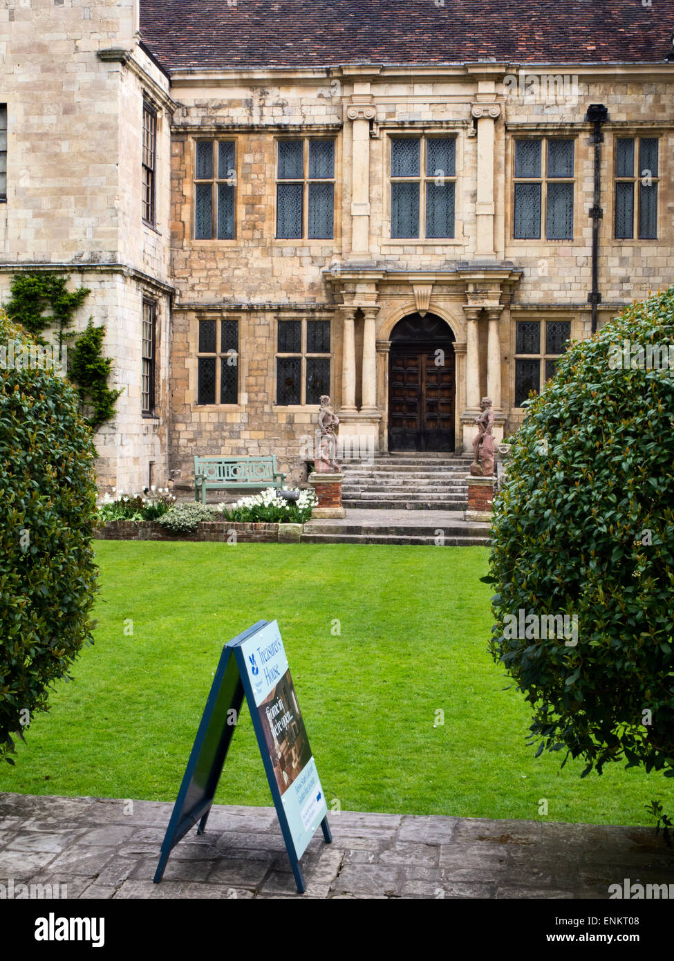 Garden and Doorway at The Treasurers House viewed from Minster Yard York Yorkshire England Stock Photo