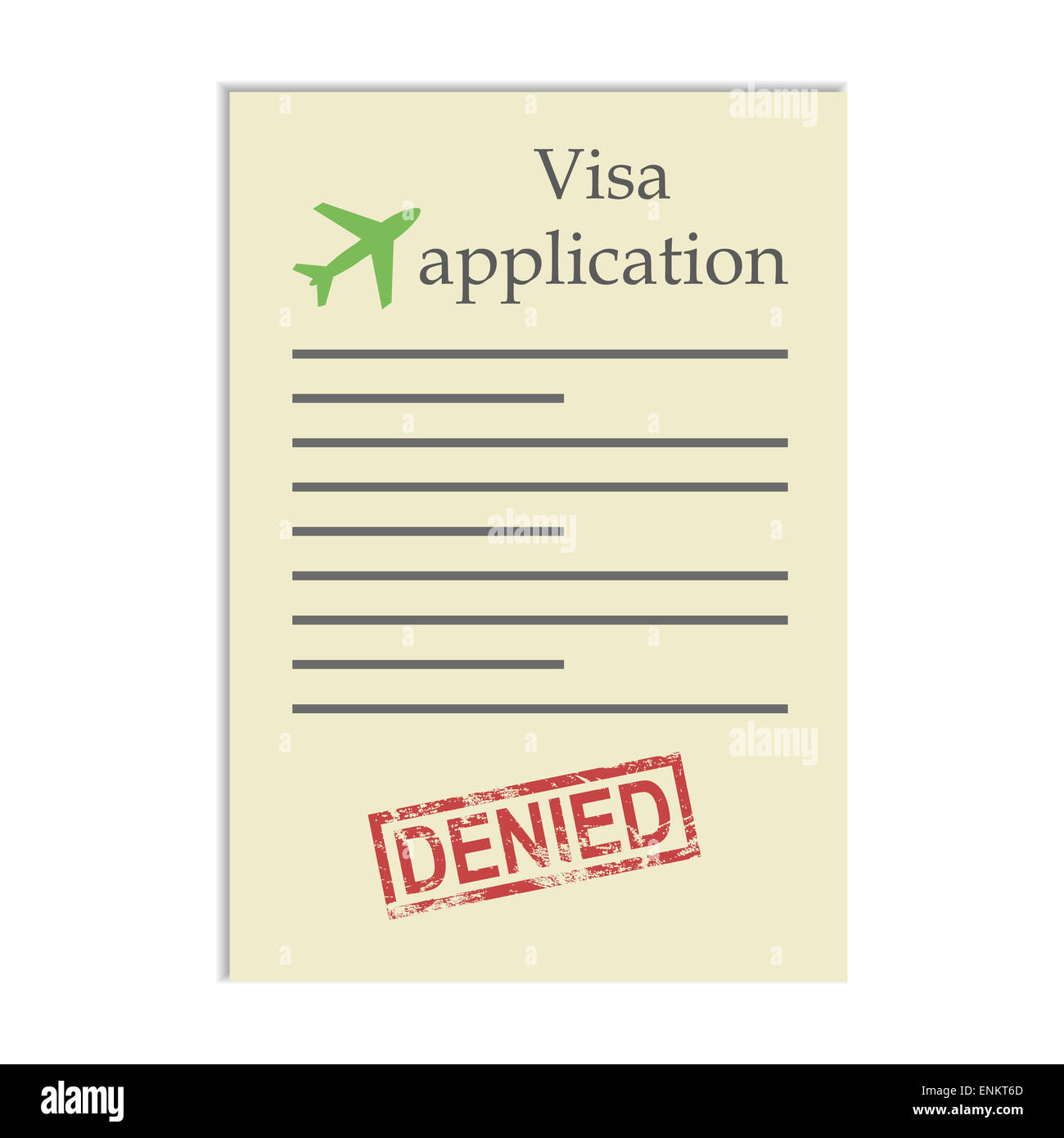 Visa application with denied stamp. Getting refusal to go go travel abroad Stock Photo