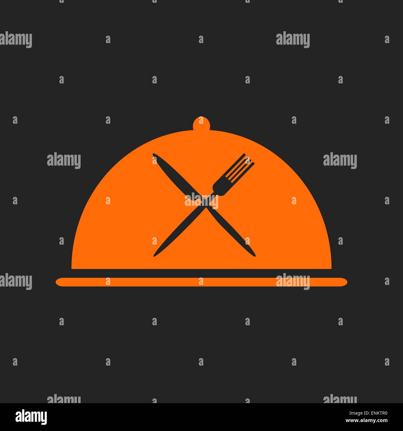 Restaurant icon with orange cloche and crossed black fork and knife ...