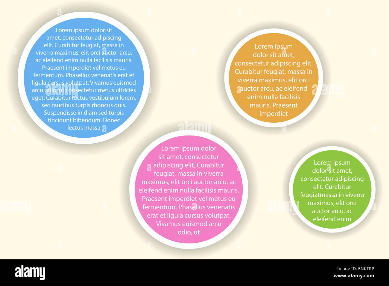 Infographics with blue, purple, orange and green circles of different ...