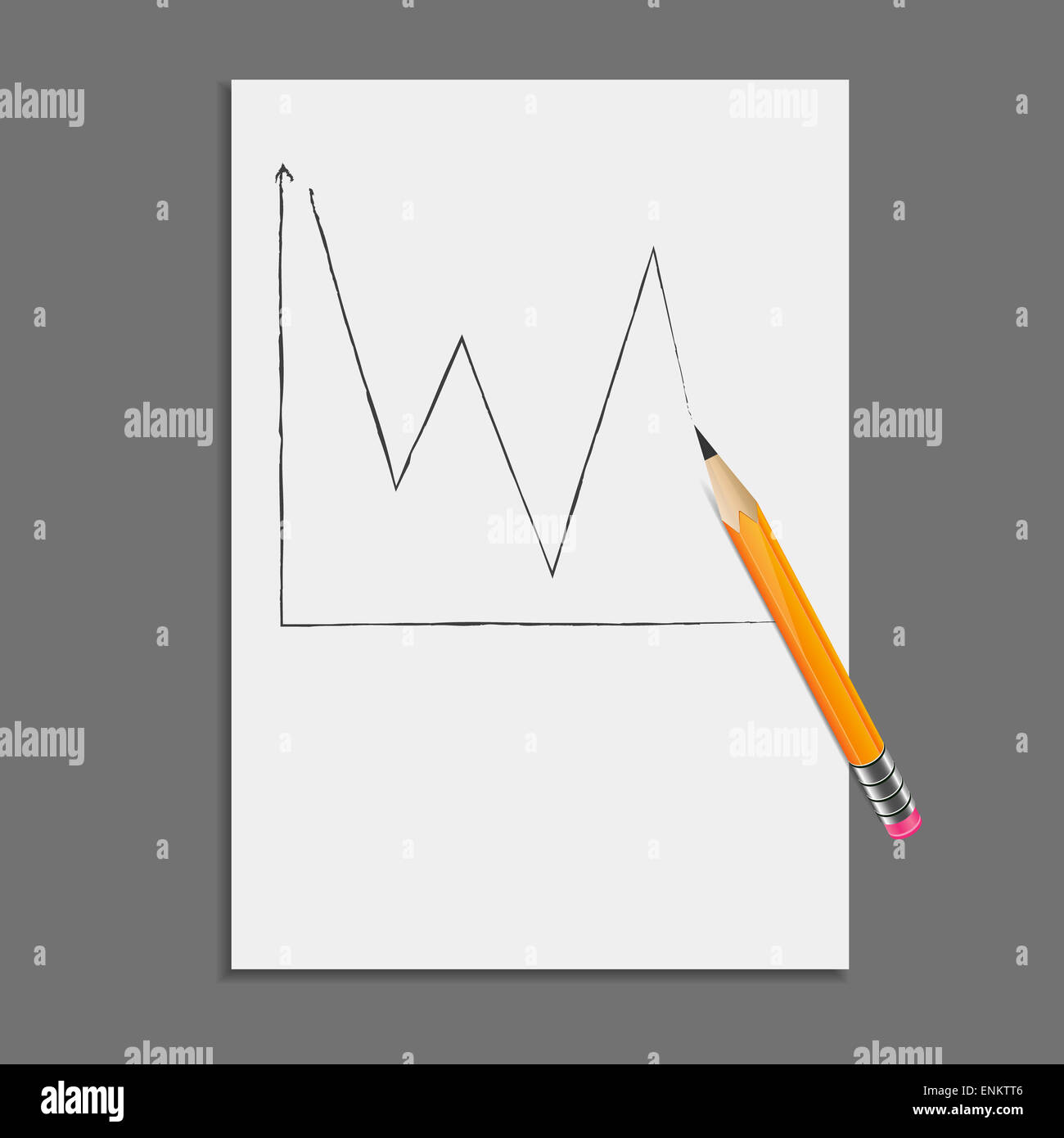 Sheet of paper with graphite pencil drawing graph. Statistics and