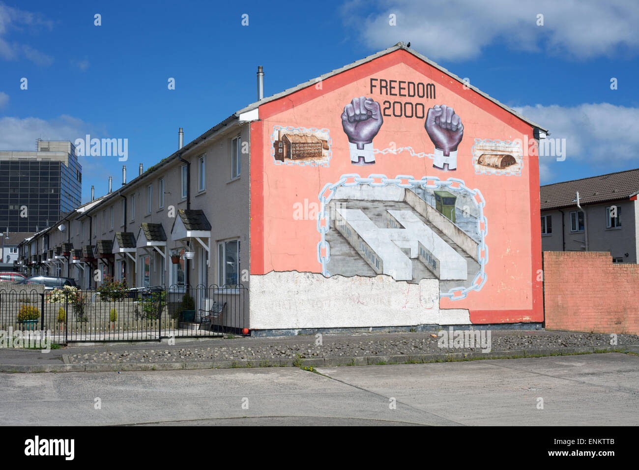 Political mural on a house in Belfast, Northern Ireland Stock Photo