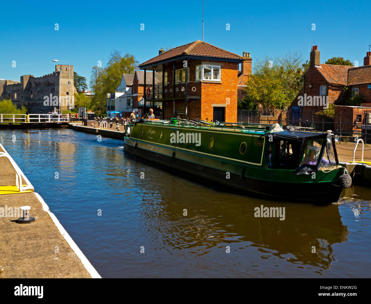 Canal boat at the Town Lock on The River Trent in Newark on Trent Nottinghamshire England UK Stock Photo