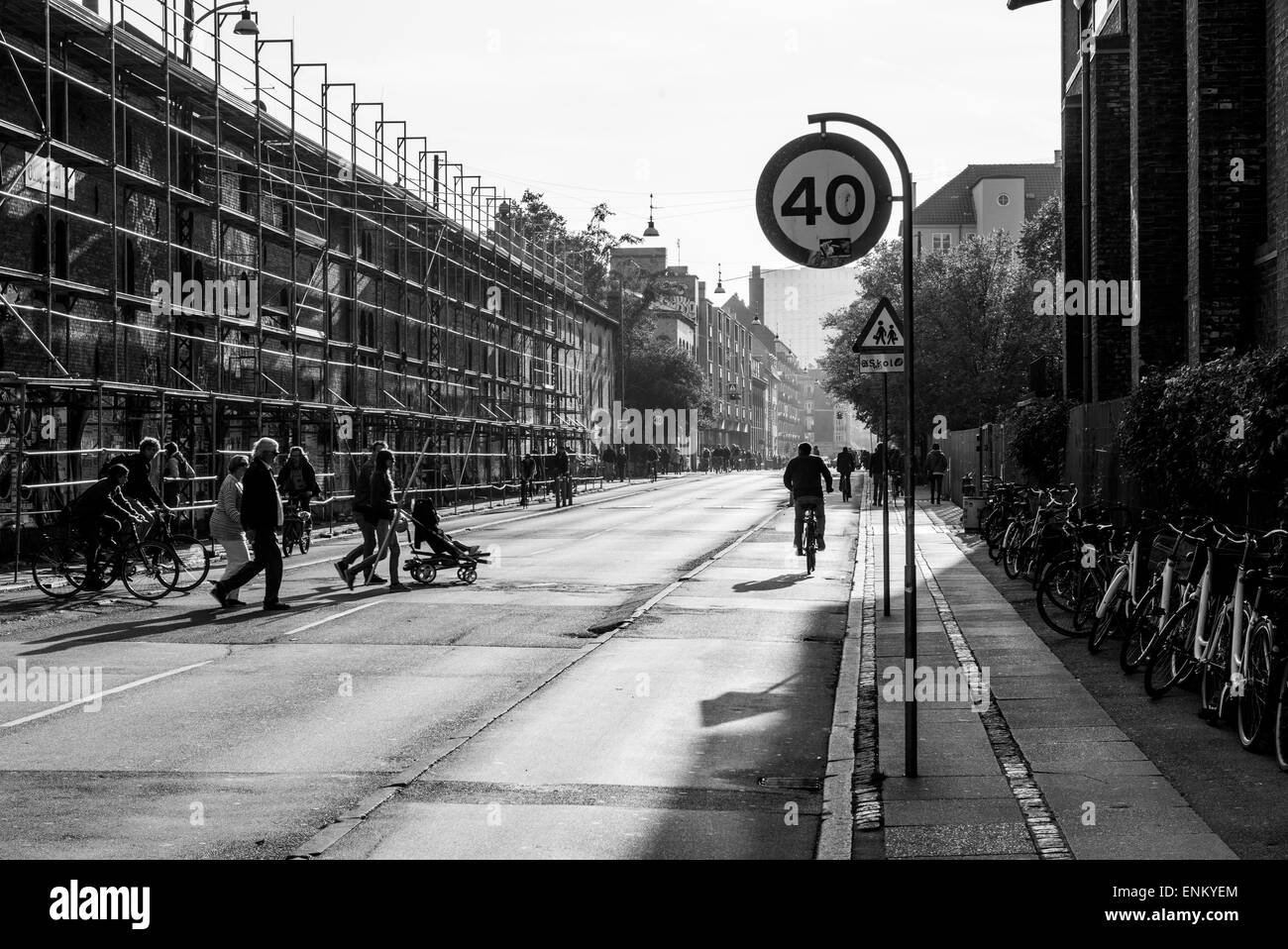 Street at the entrance to Christiania, Copenhagen, Denmark Stock Photo