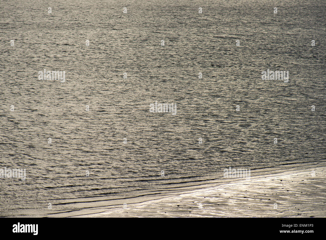 Water edge on the beach in dim day light Stock Photo