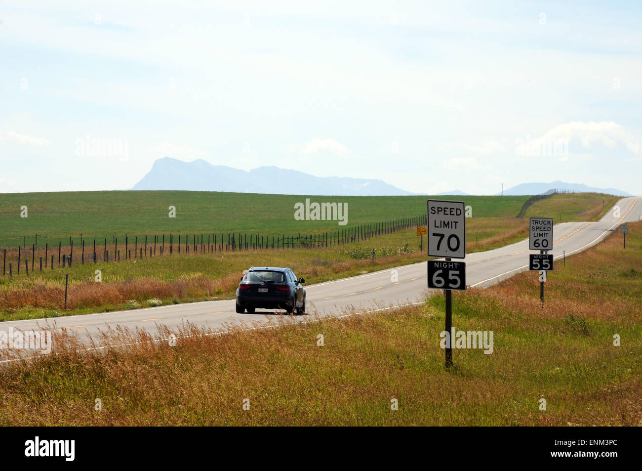 Road speed  signs, Montana. USA Stock Photo
