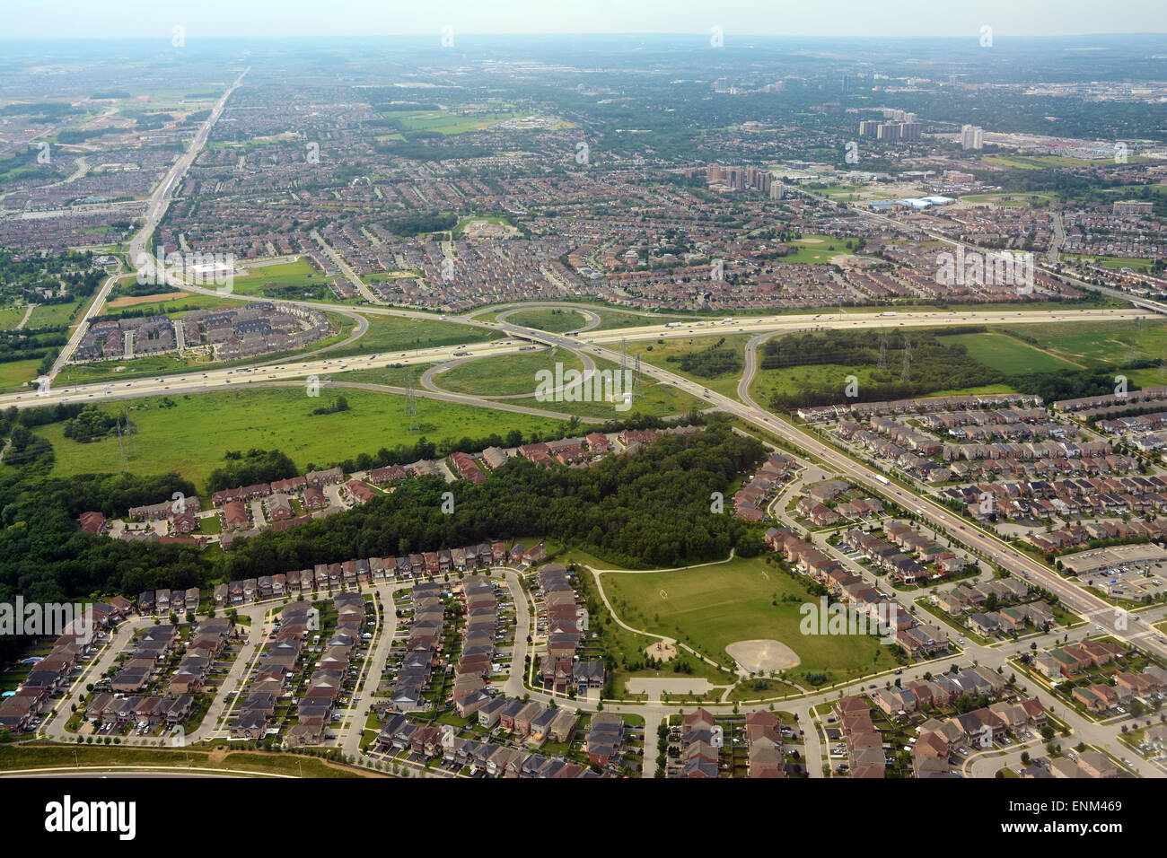 Suburbs and highways Aerial, Toronto, Canada Stock Photo