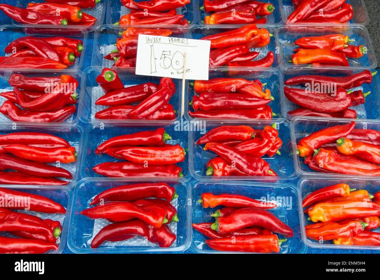 Sweet peppers for sale on a market stall Stock Photo Alamy