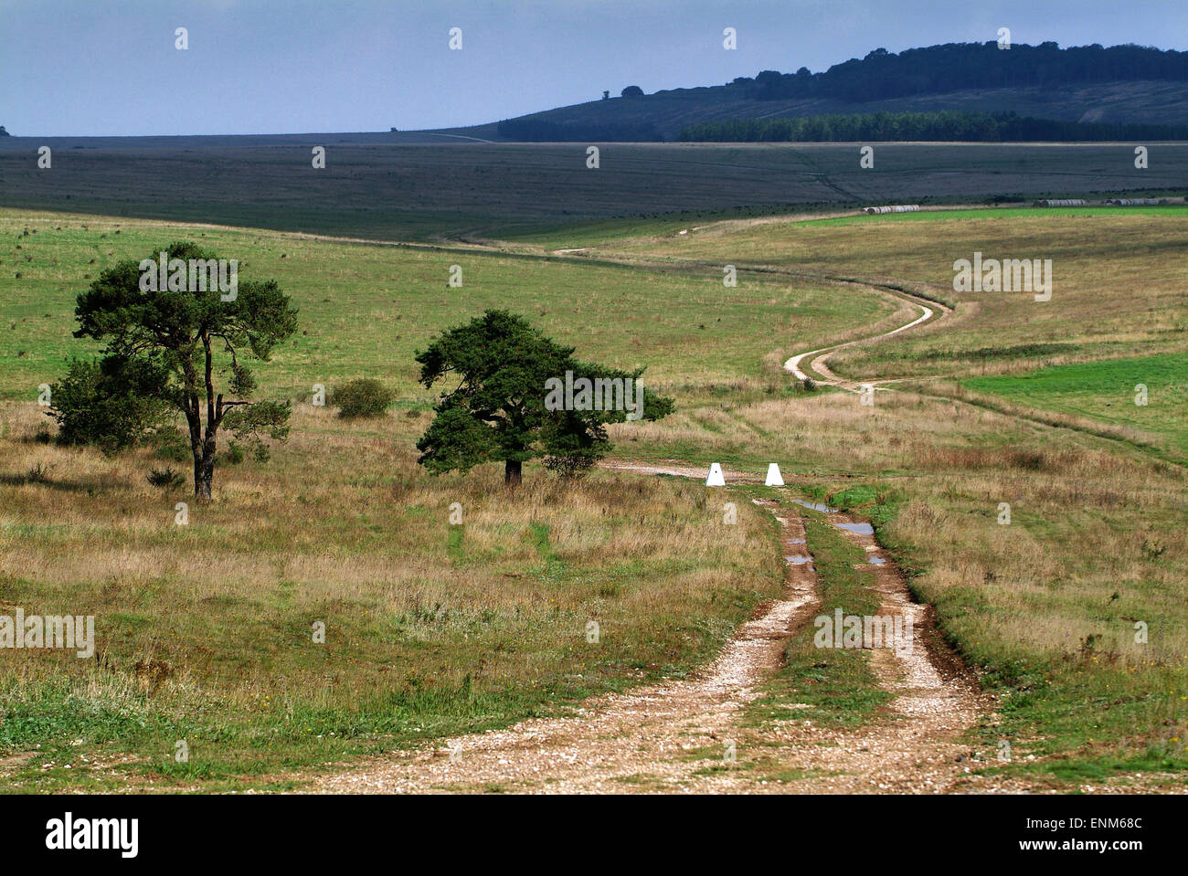 Salisbury Plain, Wiltshire, UK, used as a military training area by the British Army. Pictures show redundant Chieftan tanks used as targets and signs Stock Photo