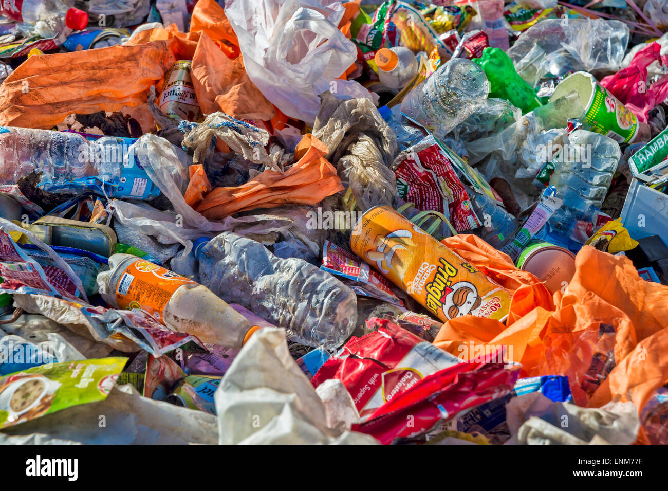 Garbage Dump in the Himalayas, Nepal Stock Photo