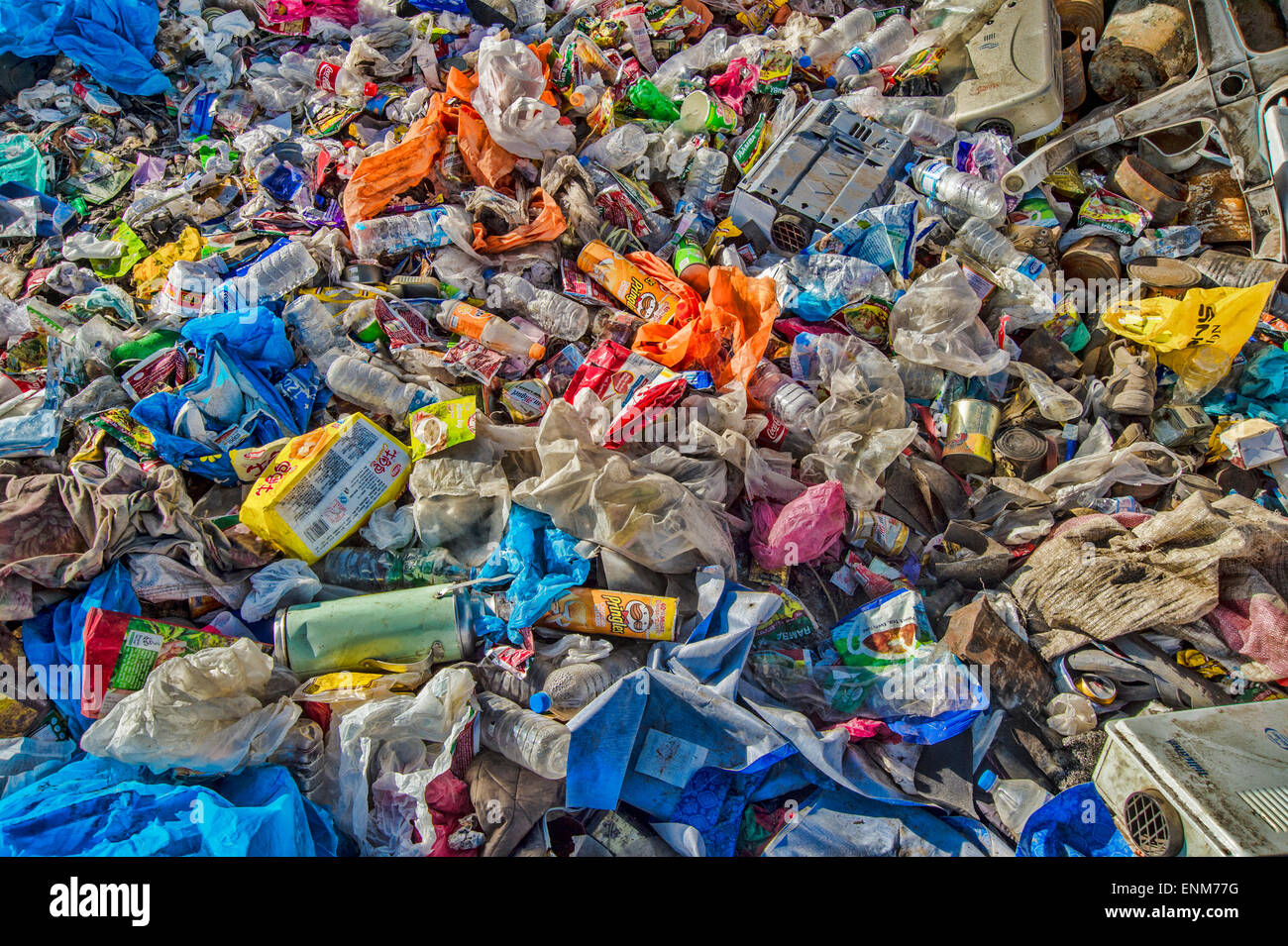 Garbage Dump in the Himalayas, Nepal Stock Photo