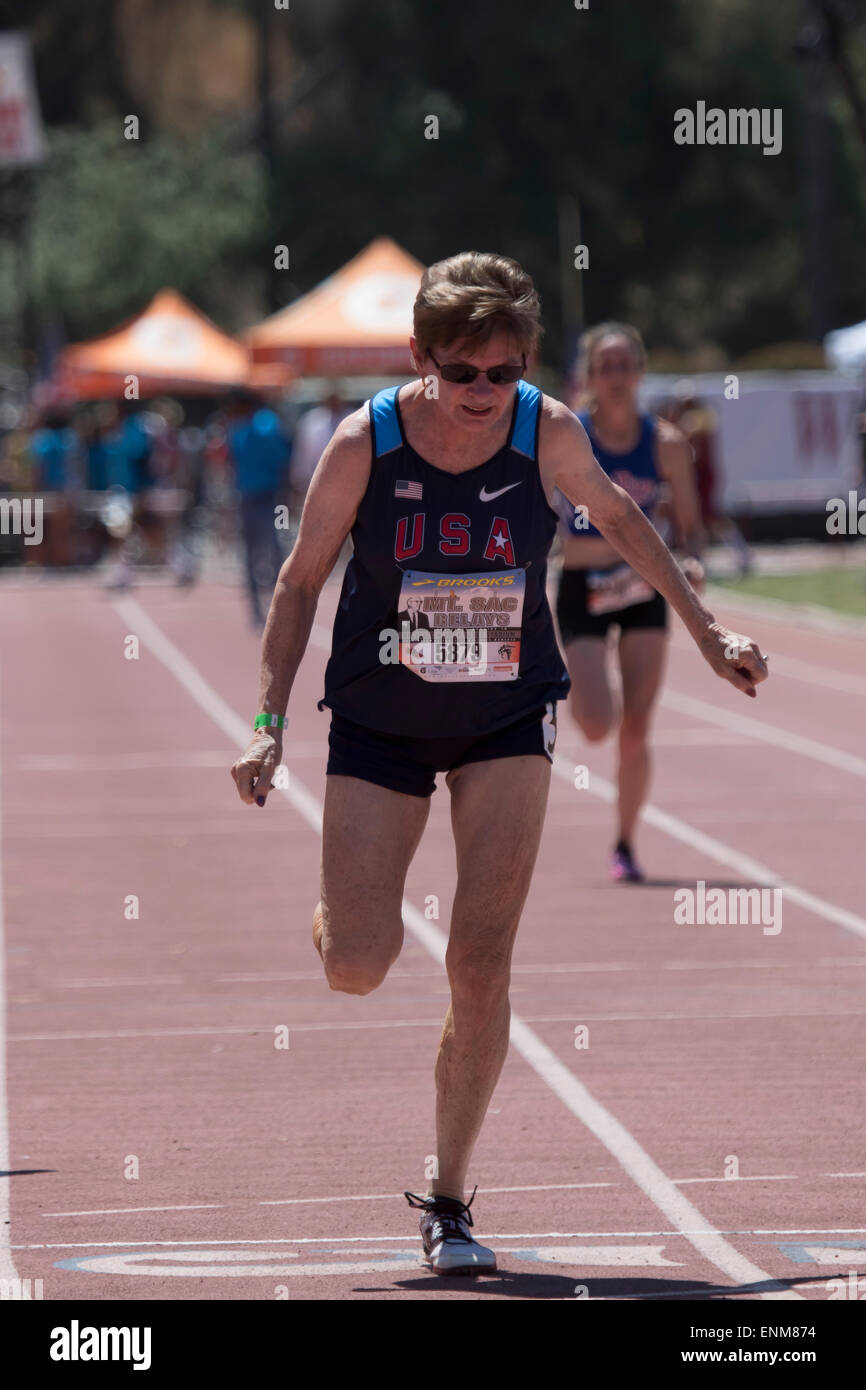 Kathy Bergen breaks the womens 75 world record in the 100m at the mount