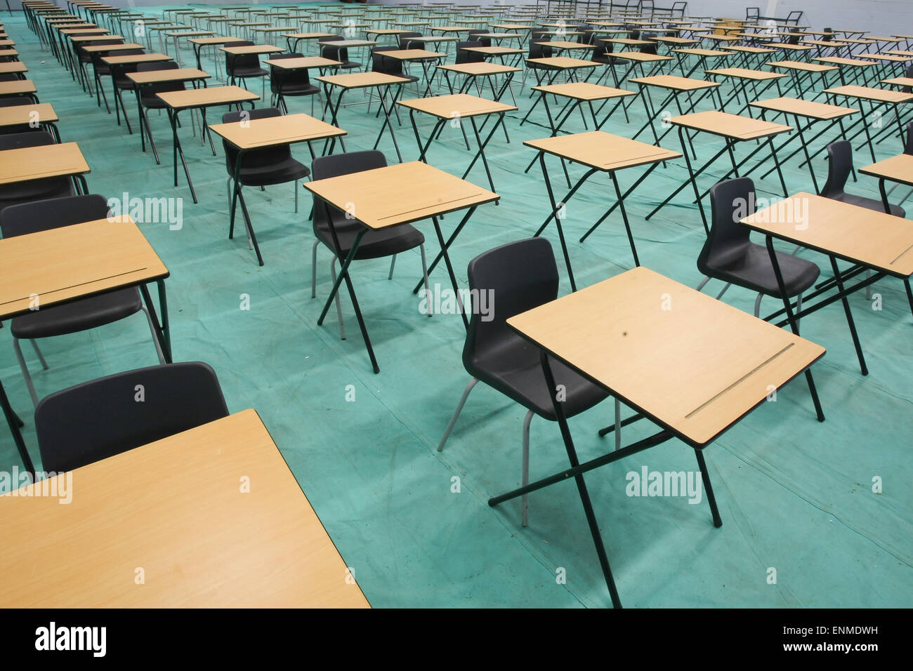 School exam hall being prepared for the summer exams in the UK Stock