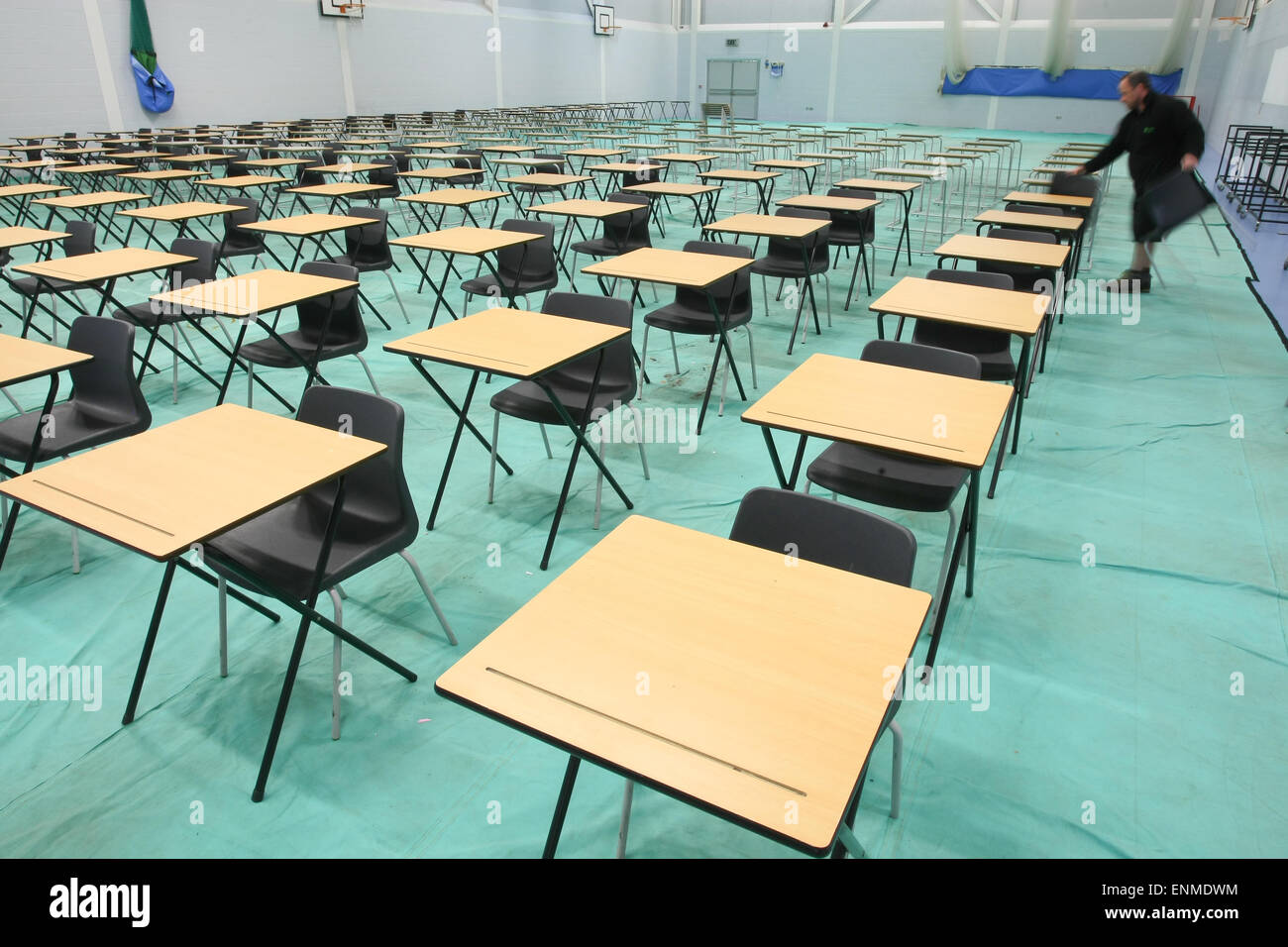 School exam hall being prepared for the summer exams in the UK Stock