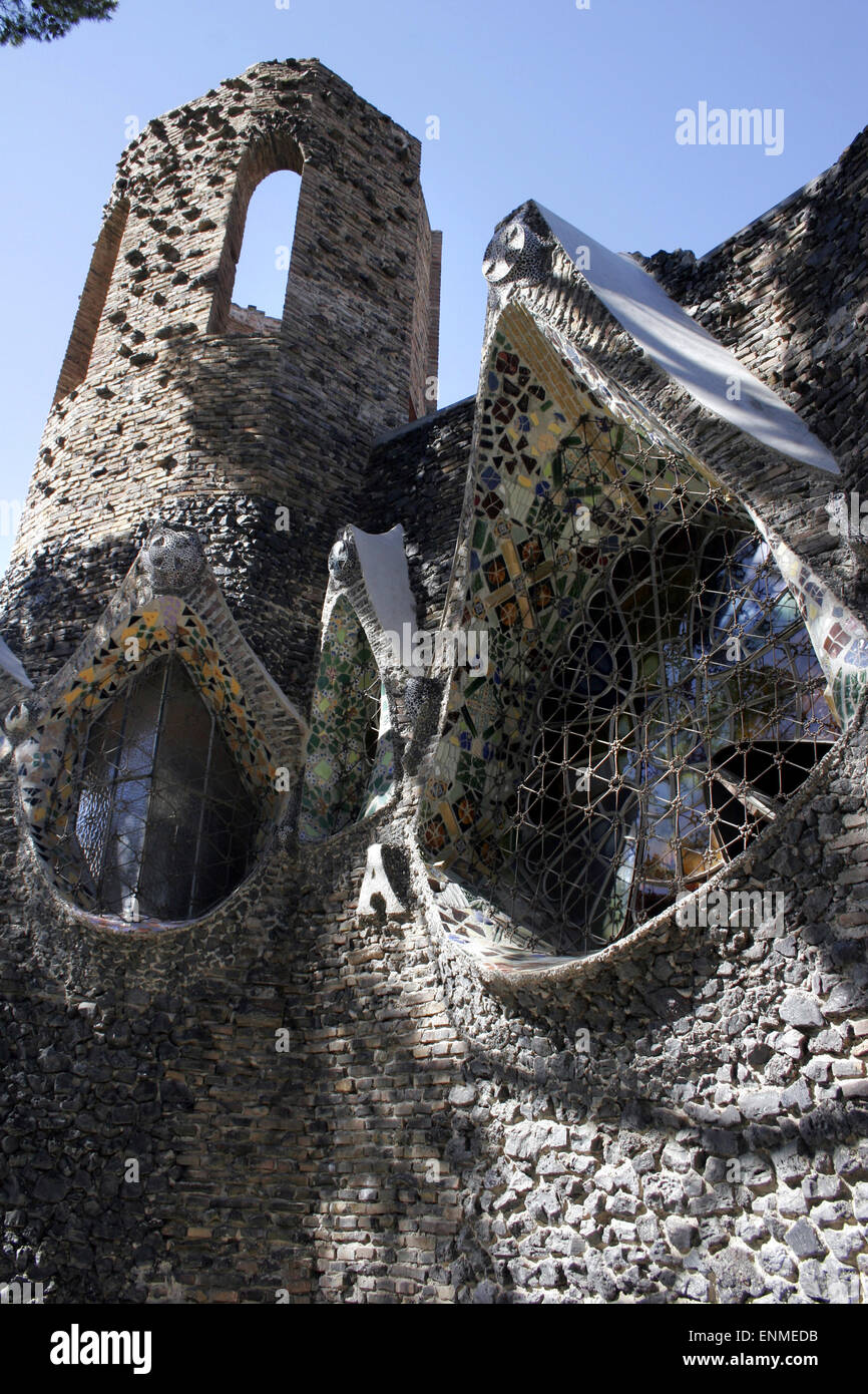 Crypt and unfinished church from Colonia Guell designed by Antoni Gaudi, Santa Coloma de Cervello, Barcelona, Catalonia, Spain Stock Photo