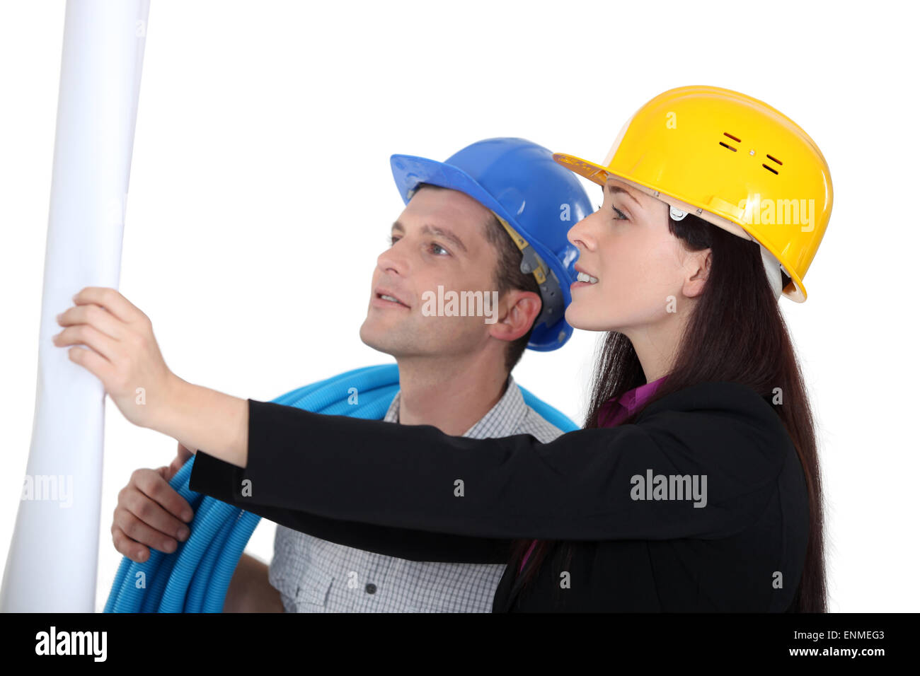 Architect showing plans Stock Photo - Alamy