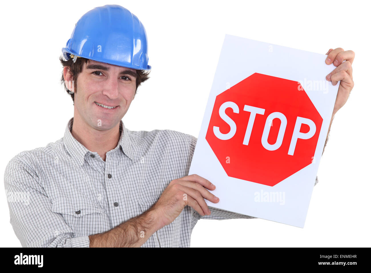 Architect holding stop sign Stock Photo Alamy