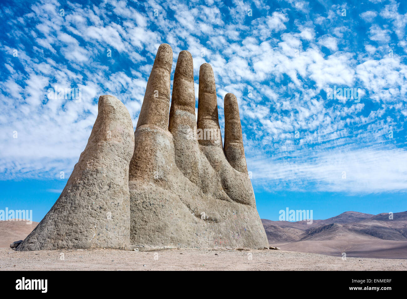 Sculpture Hand of Desert (Mano de Desierto), Chile, Atacama Desert Stock Photo