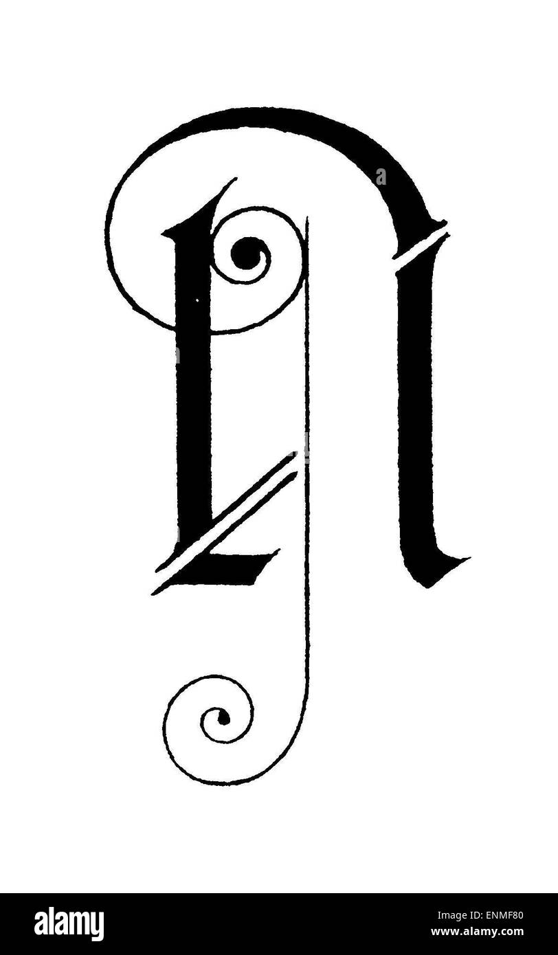 letter N , Art Nouveau Stock Photo
