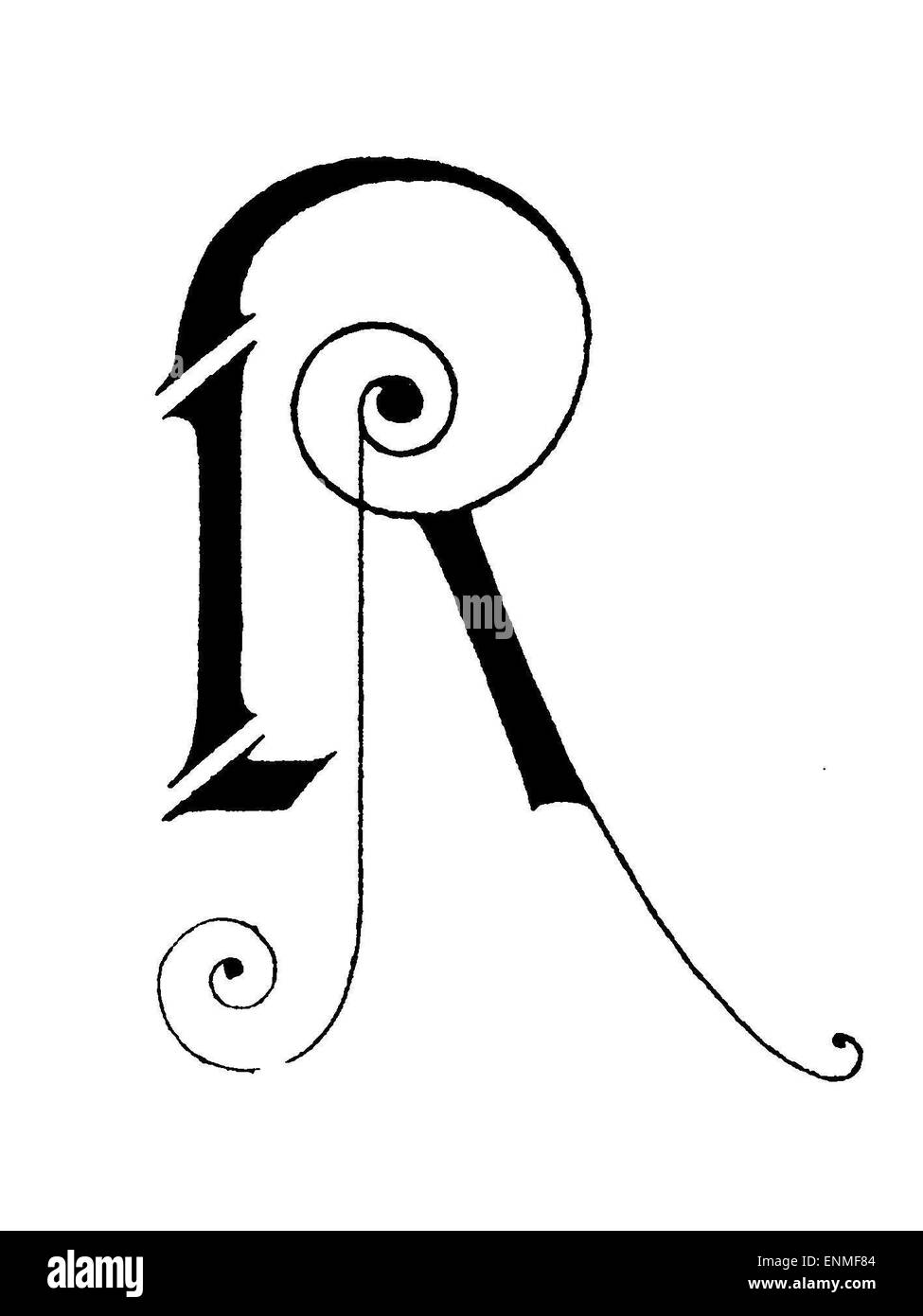 Letter R, Art Nouveau Stock Photo