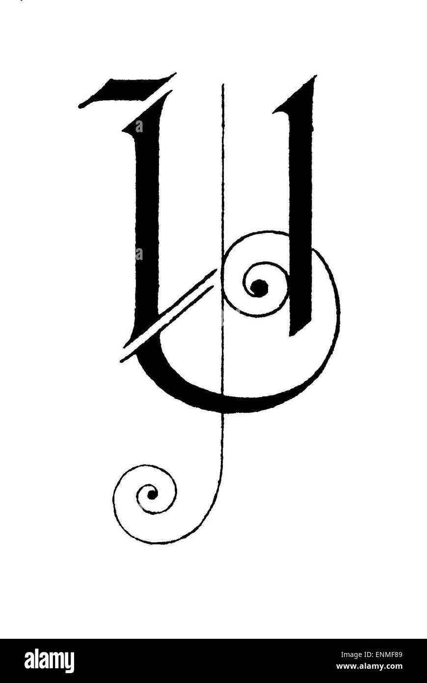 letter U, Art Nouveau Stock Photo
