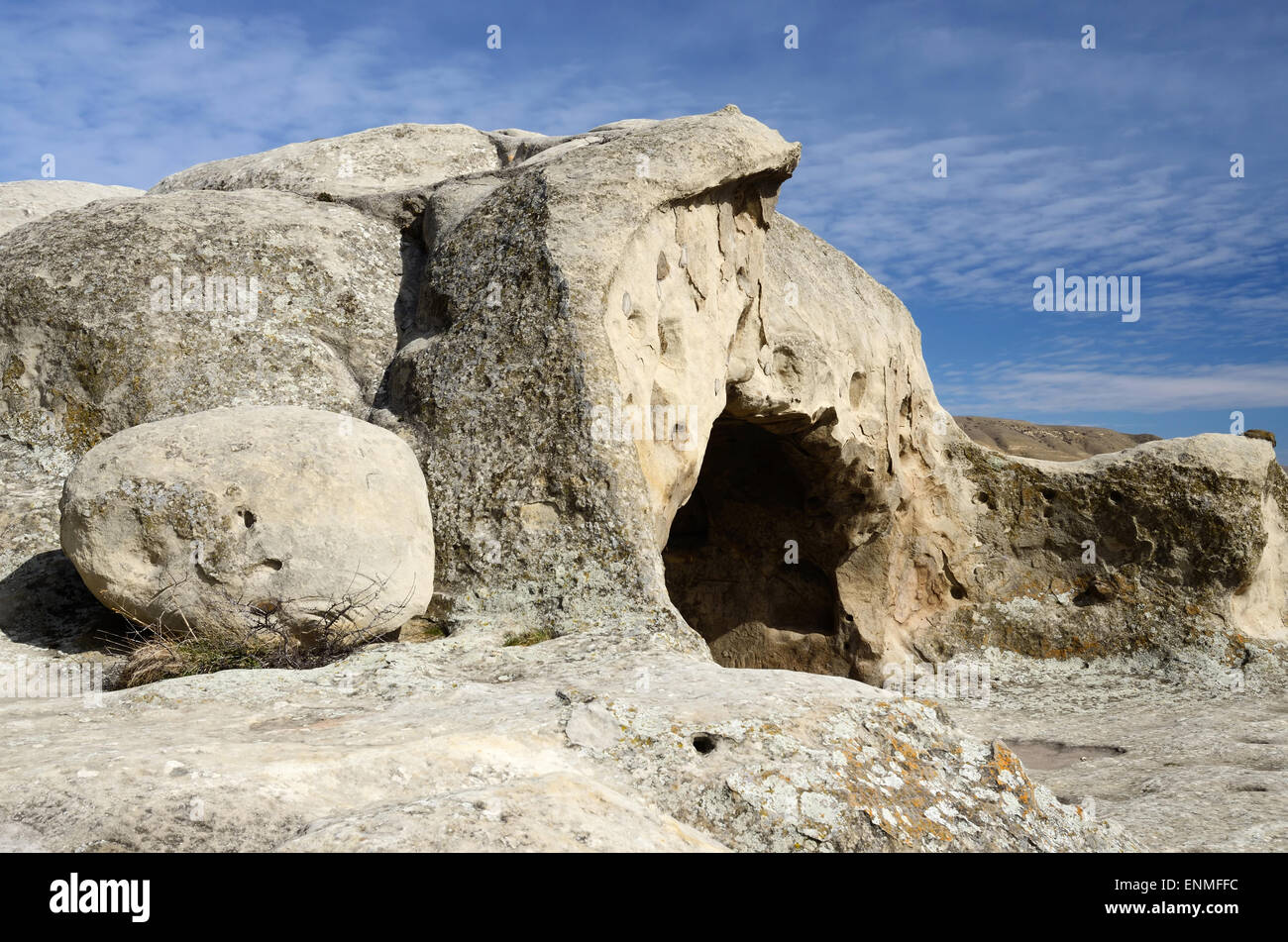Entrance to ancient house in cave town Uplistsikhe in eastern Caucasus, Euroasia Stock
