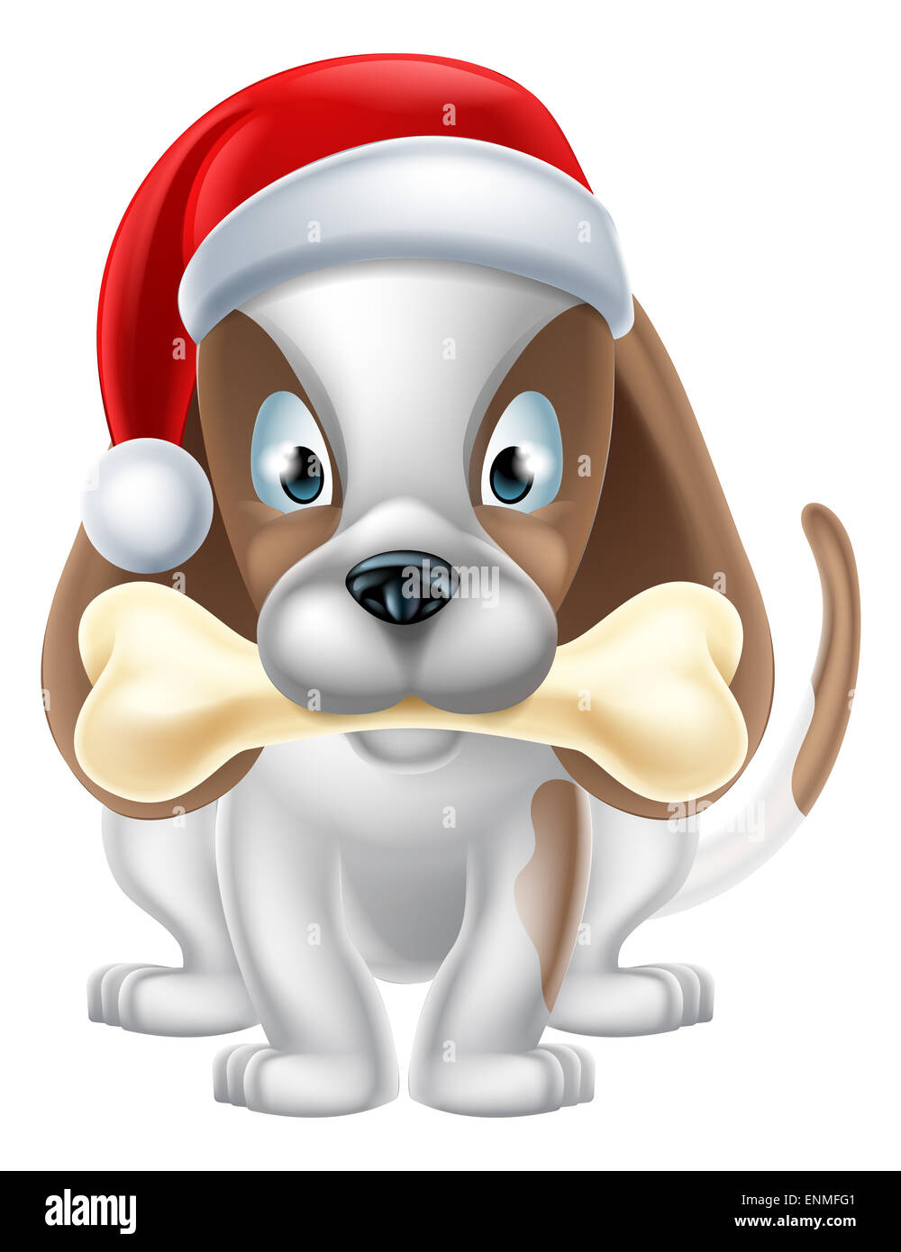 An illustration of a cartoon Puppy Dog wearing a Christmas Santa hat ...