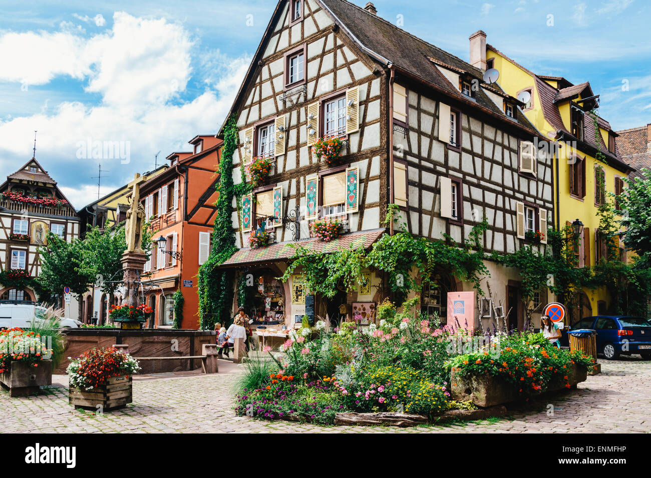 Street scene, Kaysersberg, Alsace, France Stock Photo
