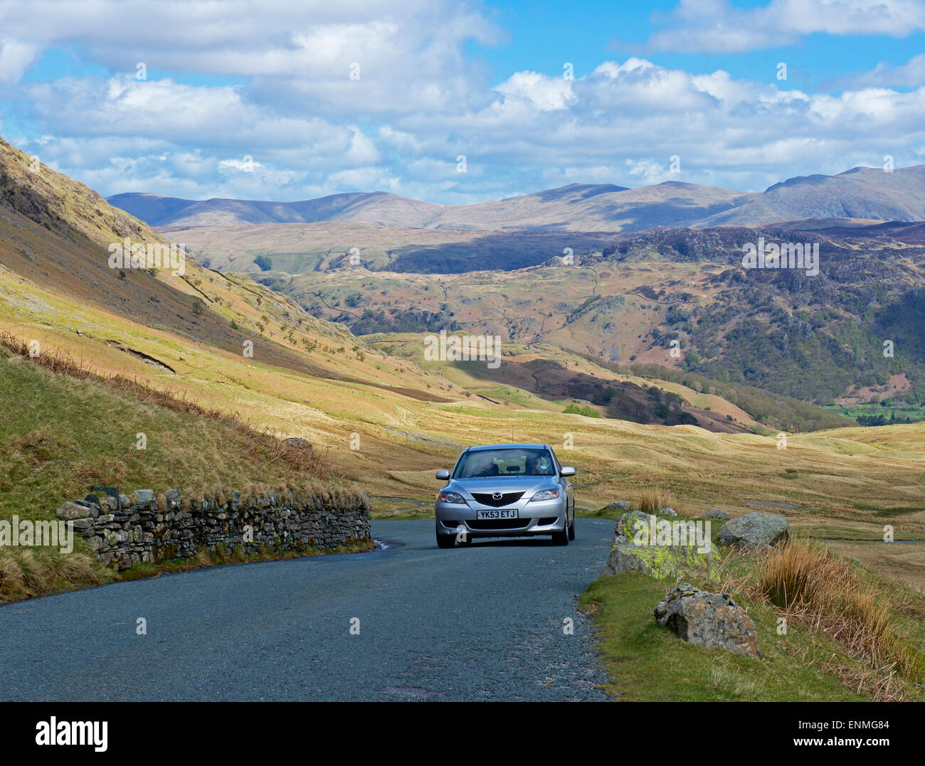 Car on the Honister Pass (B5289), Lake District National Park, Cumbria