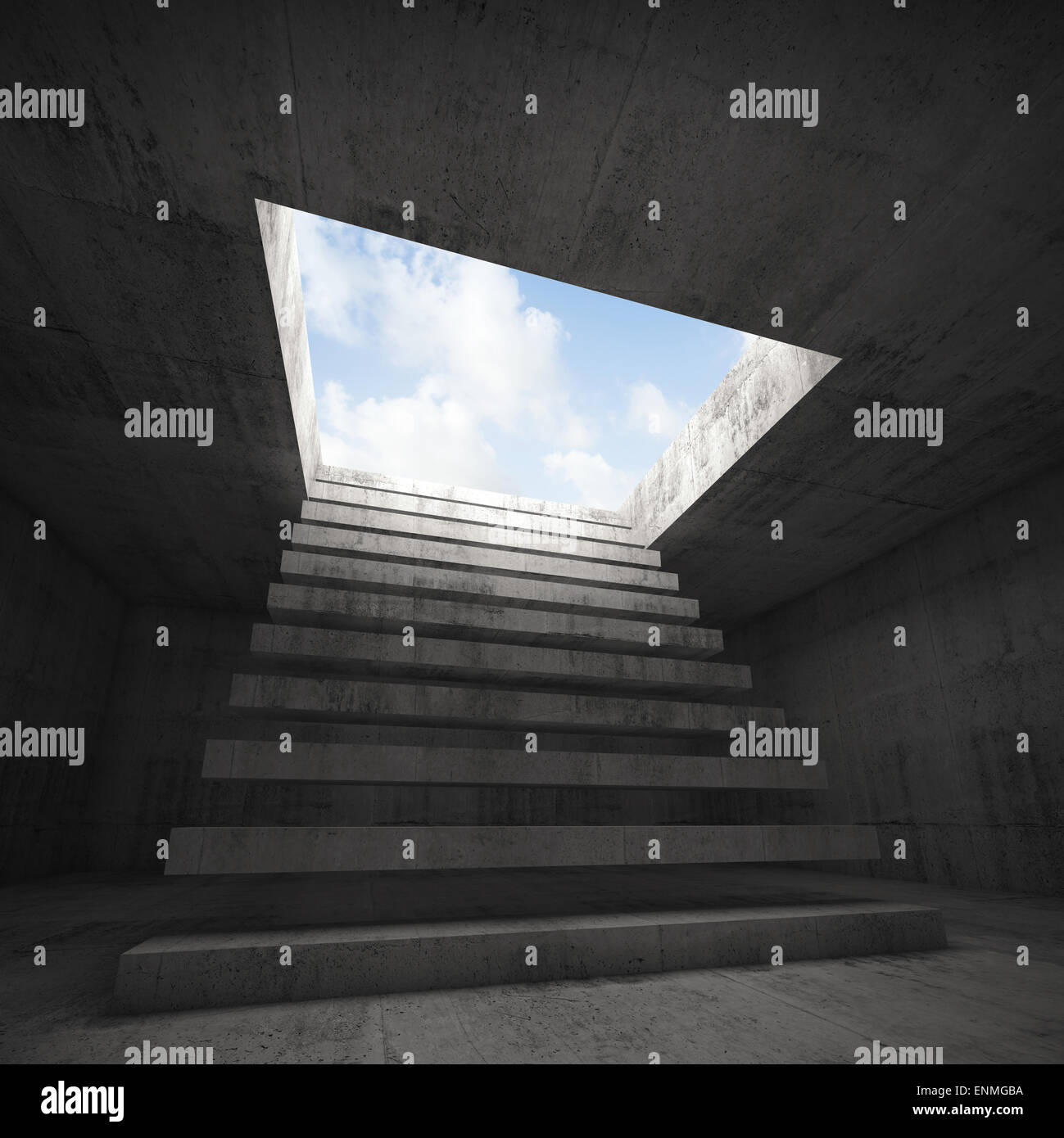 Stairway to heaven, abstract empty dark concrete 3d illustration interior background Stock Photo