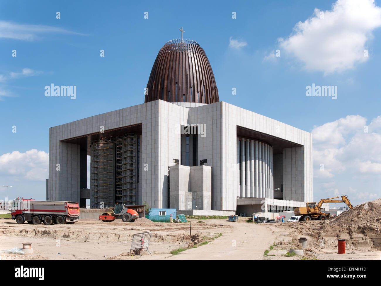 The Temple of Divine Providence in southern Warsaw's Wilanów district, under construction in 2015. Stock Photo
