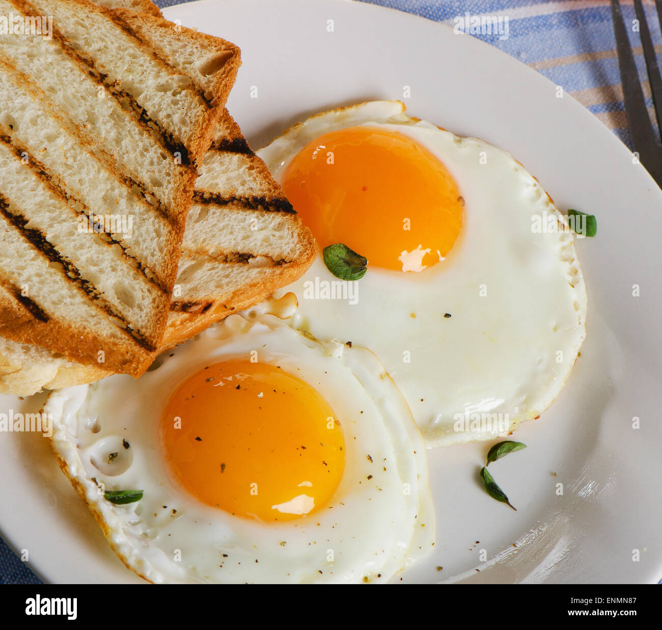 Two fried eggs for healthy breakfast . selective focus Stock Photo Alamy