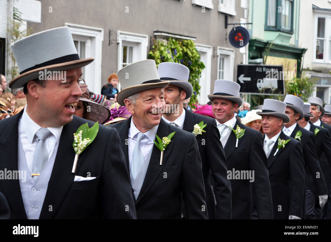 Helston, Cornwall, UK. 8th May 2015. Participants in the Midday Dance during the Annual Flora Day celebrations to signal the end of Winter it is one of the countrys oldest festivals.Kevin Britland/Alamy Live News Stock Photo