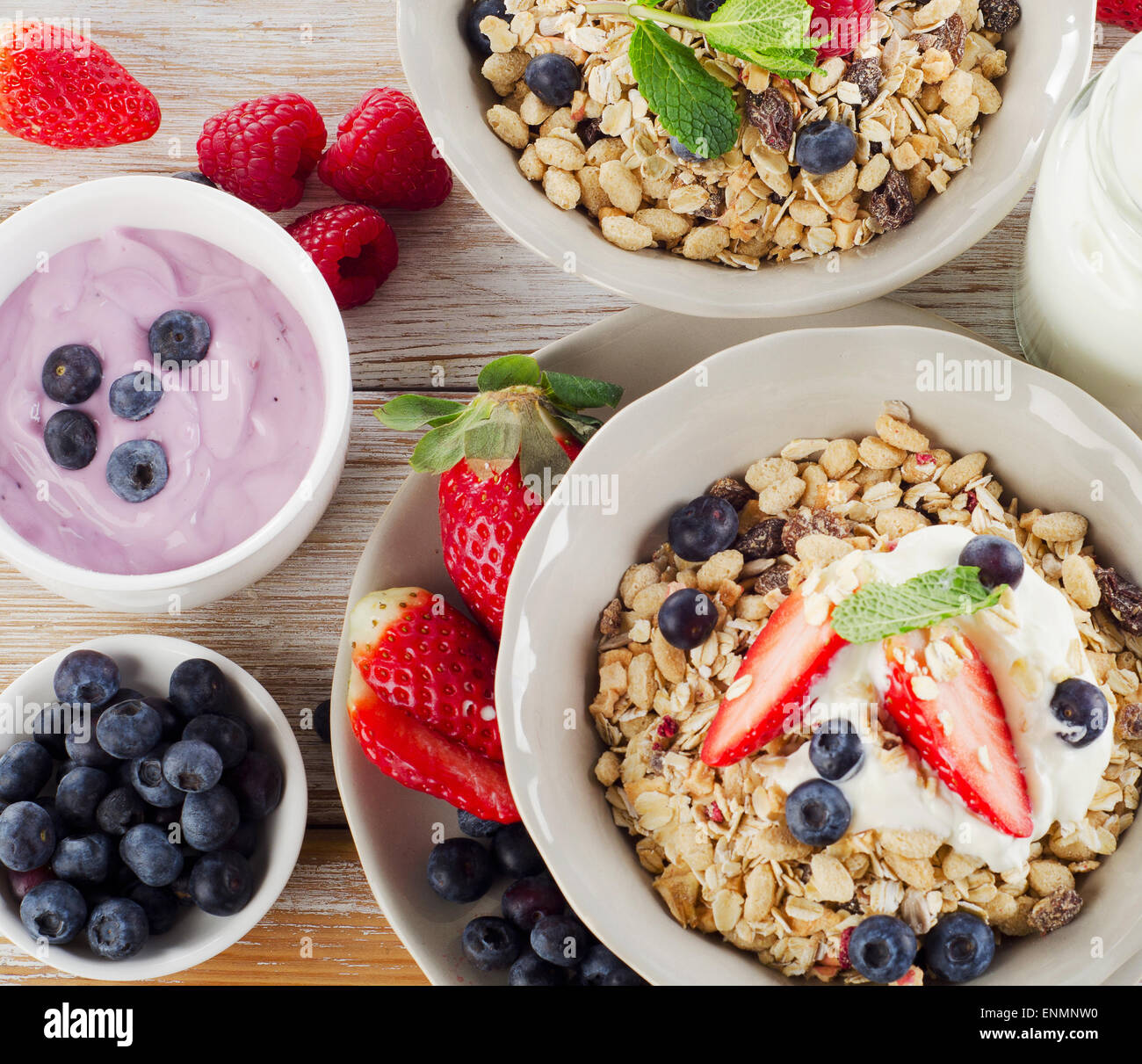 Muesli, ripe berries and yogurt for healthy breakfast Stock Photo Alamy