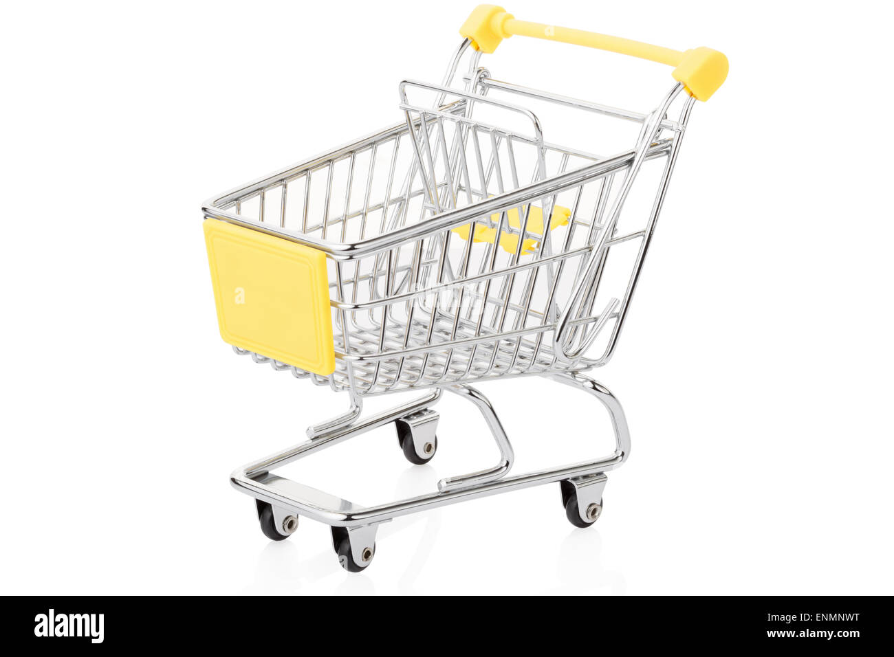 Yellow shopping cart on white Stock Photo Alamy