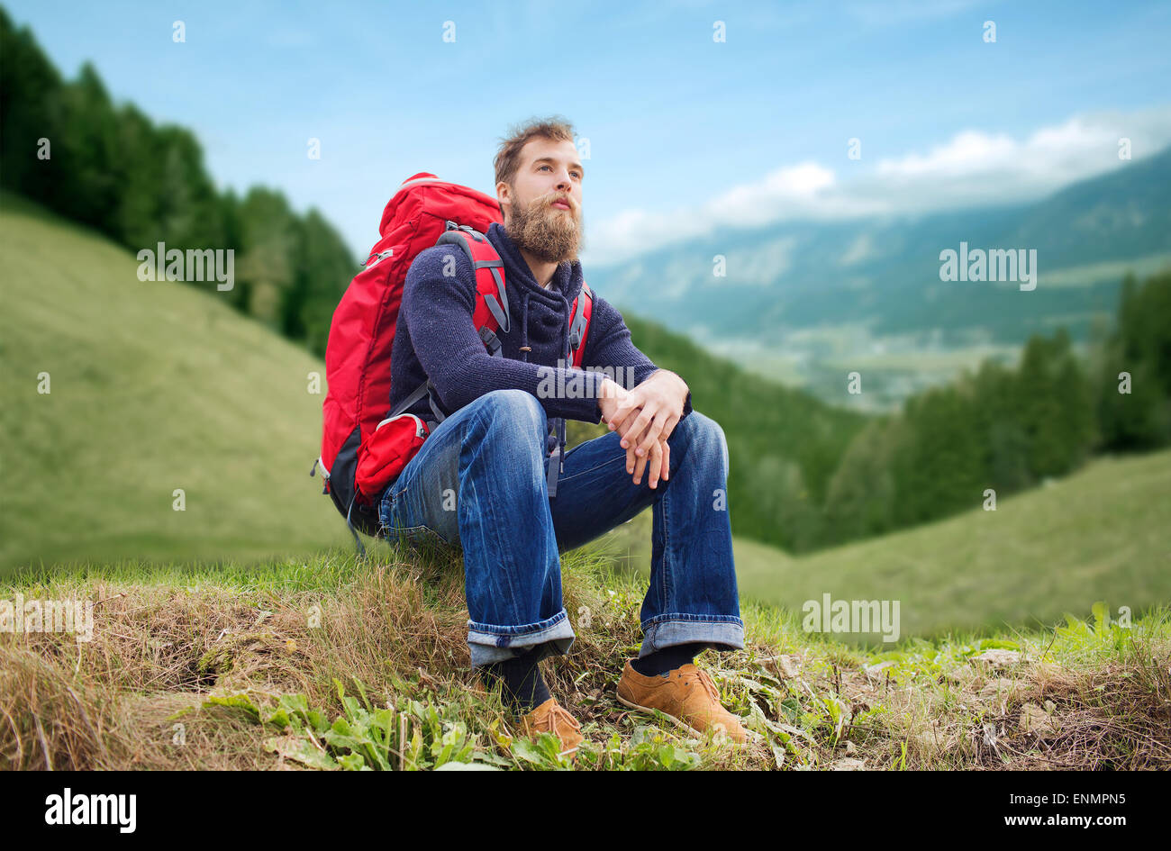 man with backpack hiking Stock Photo - Alamy
