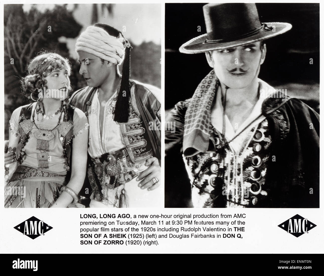 Aushangfoto mit dem US-amerikanischen Schauspieler Douglas Fairbanks, hier in Szenenfotos aus den Stummfilmen The Son of The She Stock Photo